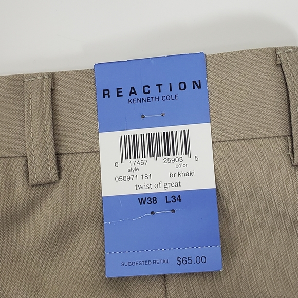 NWT Kenneth Cole Reaction khaki trouser pants 38× 34 - Picture 3 of 13